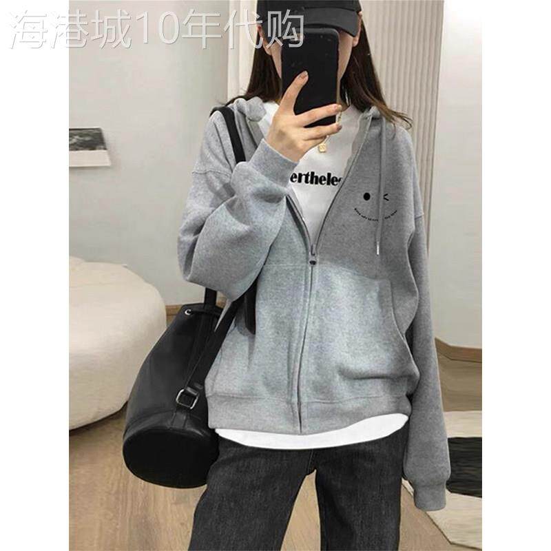 灰色连帽卫衣2025秋季新款慵懒休闲百搭宽松显瘦韩版拉链开衫外套