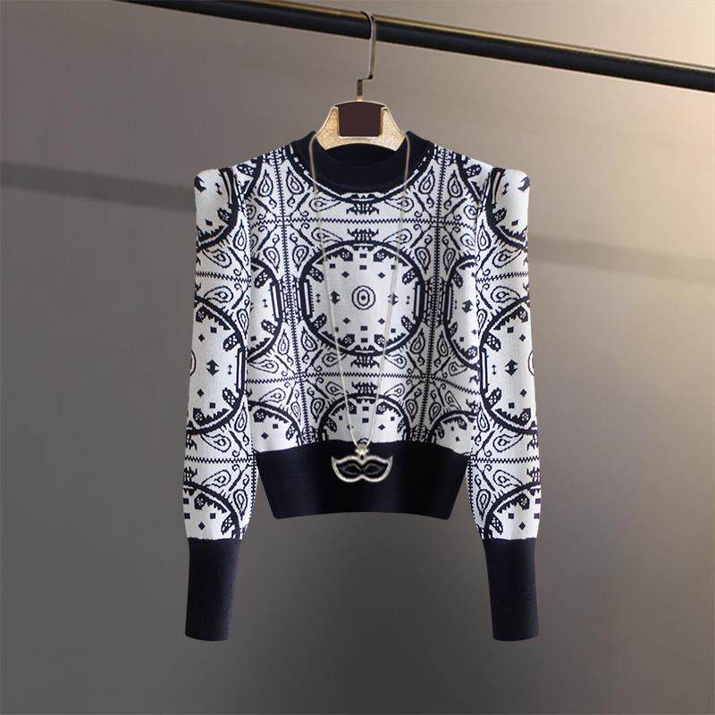 潮牌2024春秋冬季复古小众设计感针织衫女毛衣短款高腰泡泡袖上衣