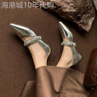 仙雾花神~千金玛德琳风水钻单鞋小银鞋女春季尖头内增高玛丽珍鞋