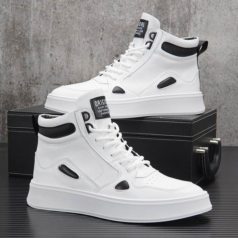 马丁靴男高筒夏季透气厚底板鞋新款男鞋内增高男款小白鞋休闲 皮