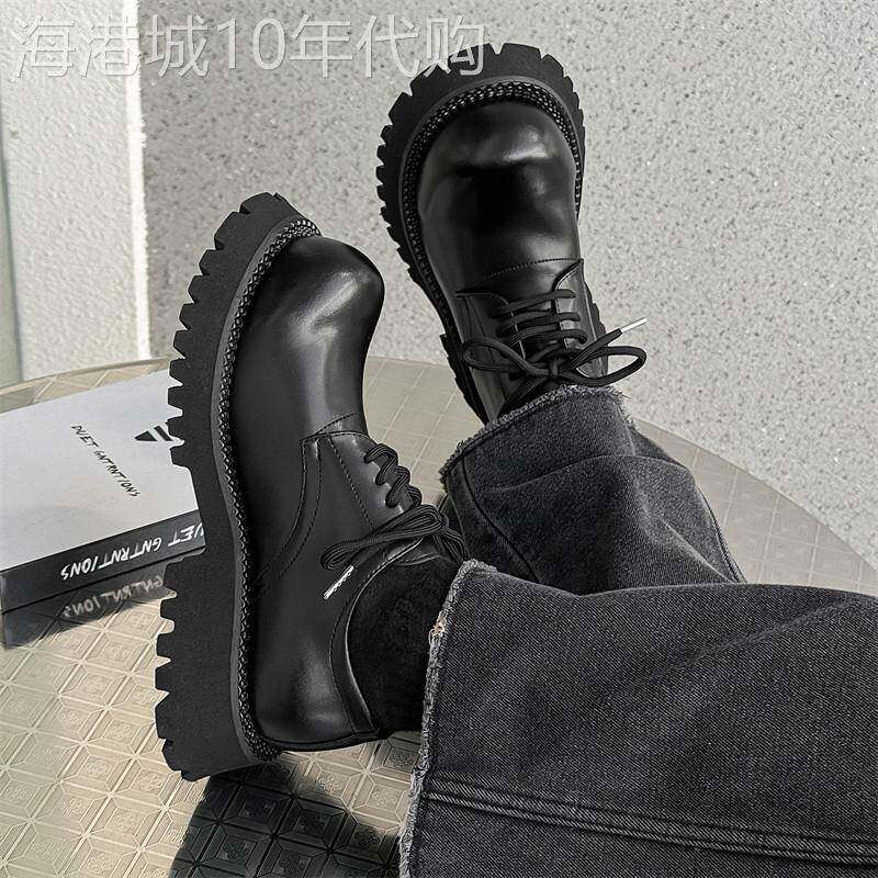 【意大利&奢品】亮面黑色厚底德比鞋米奇大头鞋增高休闲皮鞋男潮