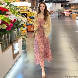 遮肚洋装 香港夏季 宽松吊带裙中长版 新款 防晒两件套潮 高级感时尚