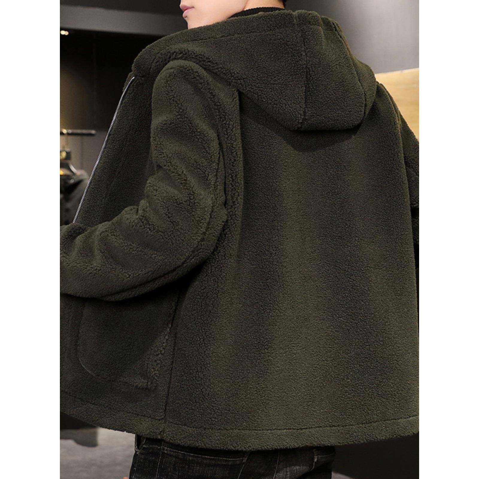 双面穿摇粒绒外套男春秋季加绒加厚加肥加大码保暖羊羔绒开衫卫衣