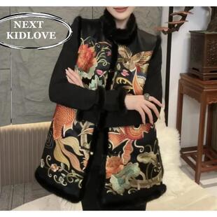 香港国风加厚中式刺绣马甲唐装外套女秋冬过年拜年服加棉马夹背心