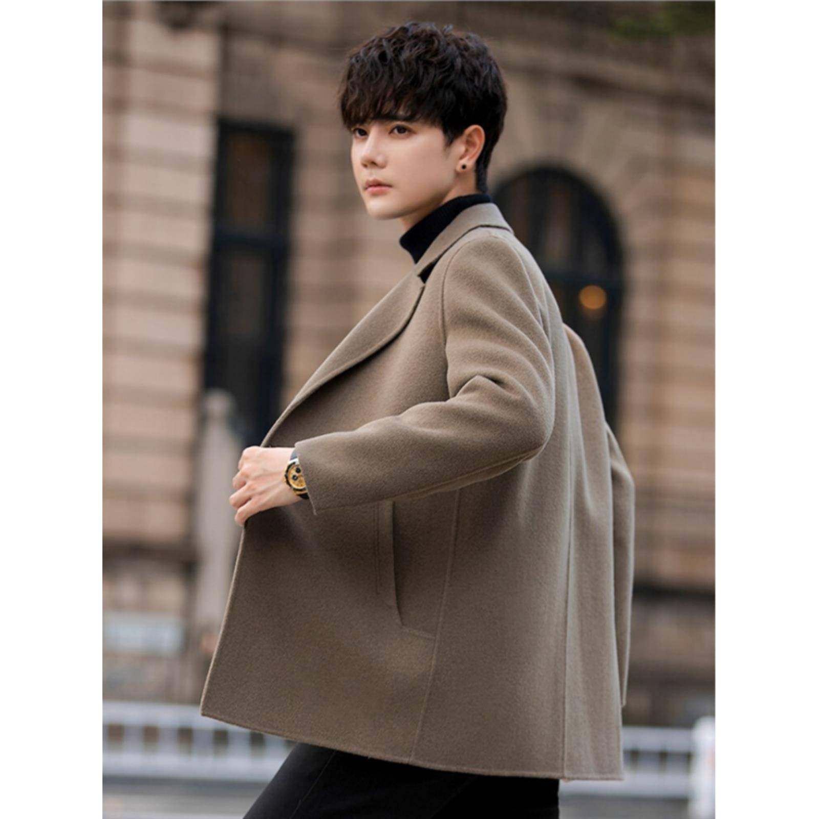 潮牌2525秋冬季毛呢西服上衣男士加厚款外套宽松高级感西装男套装