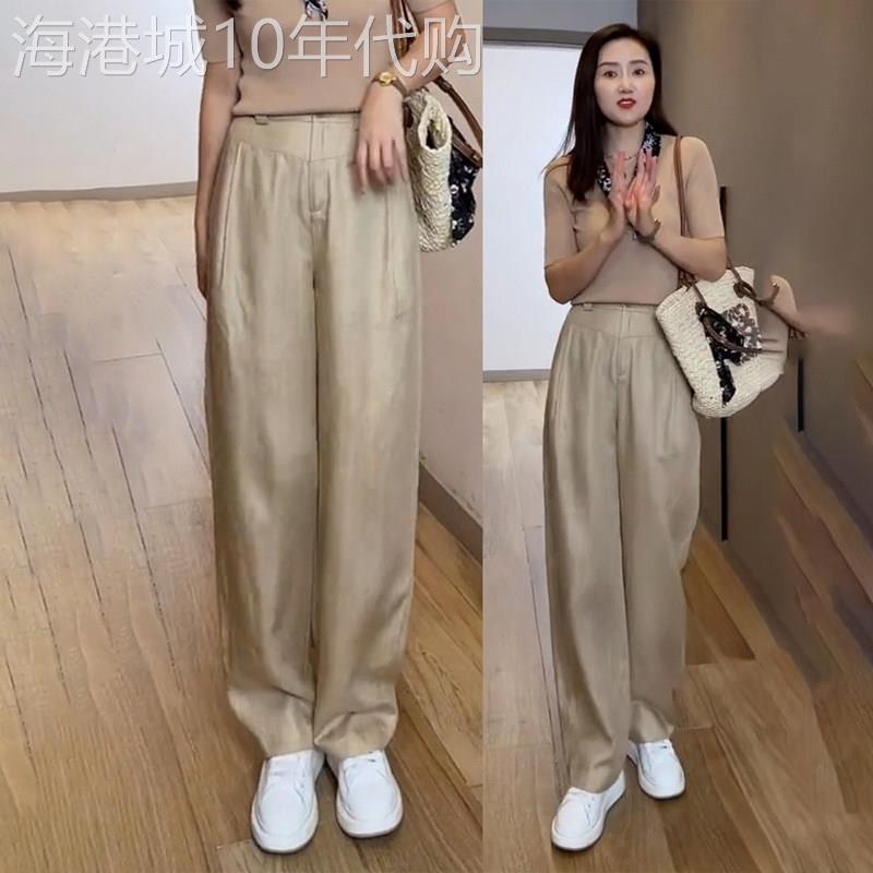 潮牌天丝亚麻宽裤女士2026新款夏季薄款休闲宽松显瘦弯刀长裤子