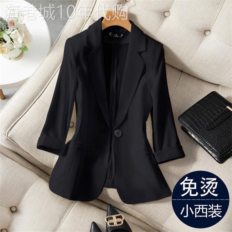 潮牌小西装外套女夏季薄款七分袖休闲小个子职业气质修身西服上衣