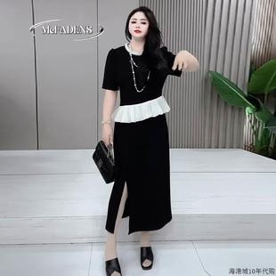 串珠拼接上衣半身裙两件 香港胖MM大尺码 气质显瘦遮肉夏季 新款 法式