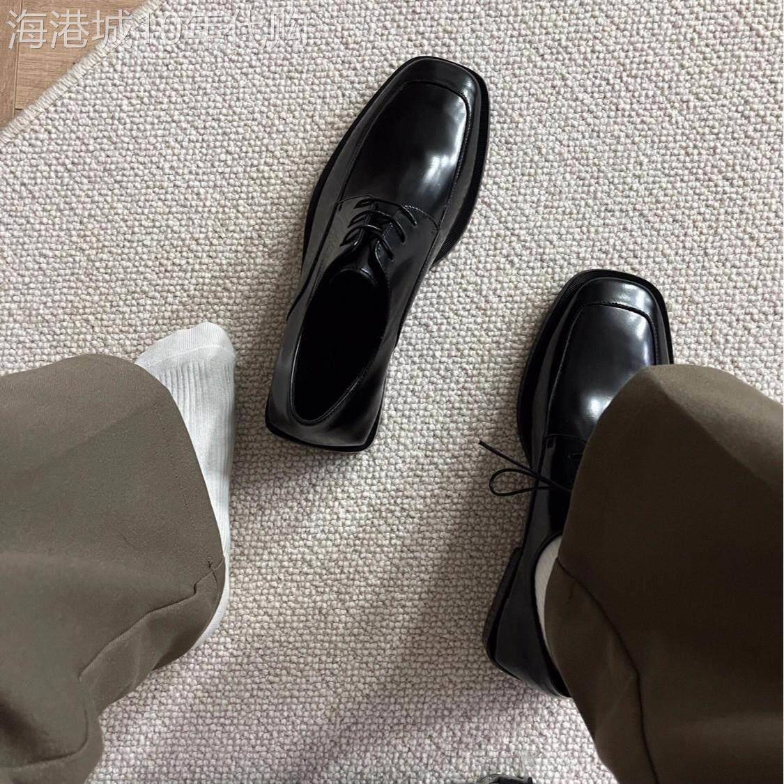 【意大利&奢品】方头皮鞋男款厚底增高英伦风黑色商务正装男士休