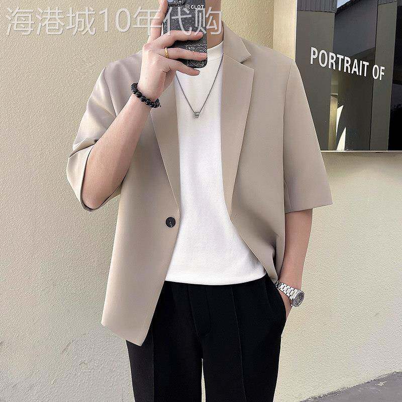 高端七分袖休闲西装外套男士2026年新款夏季薄款宽松中袖西服男款