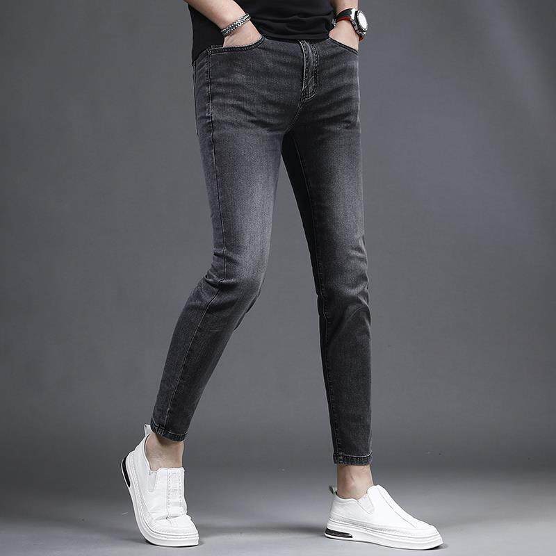 香港夏季冰丝九分牛仔裤男修身小脚薄款新款弹力休闲男士裤子1