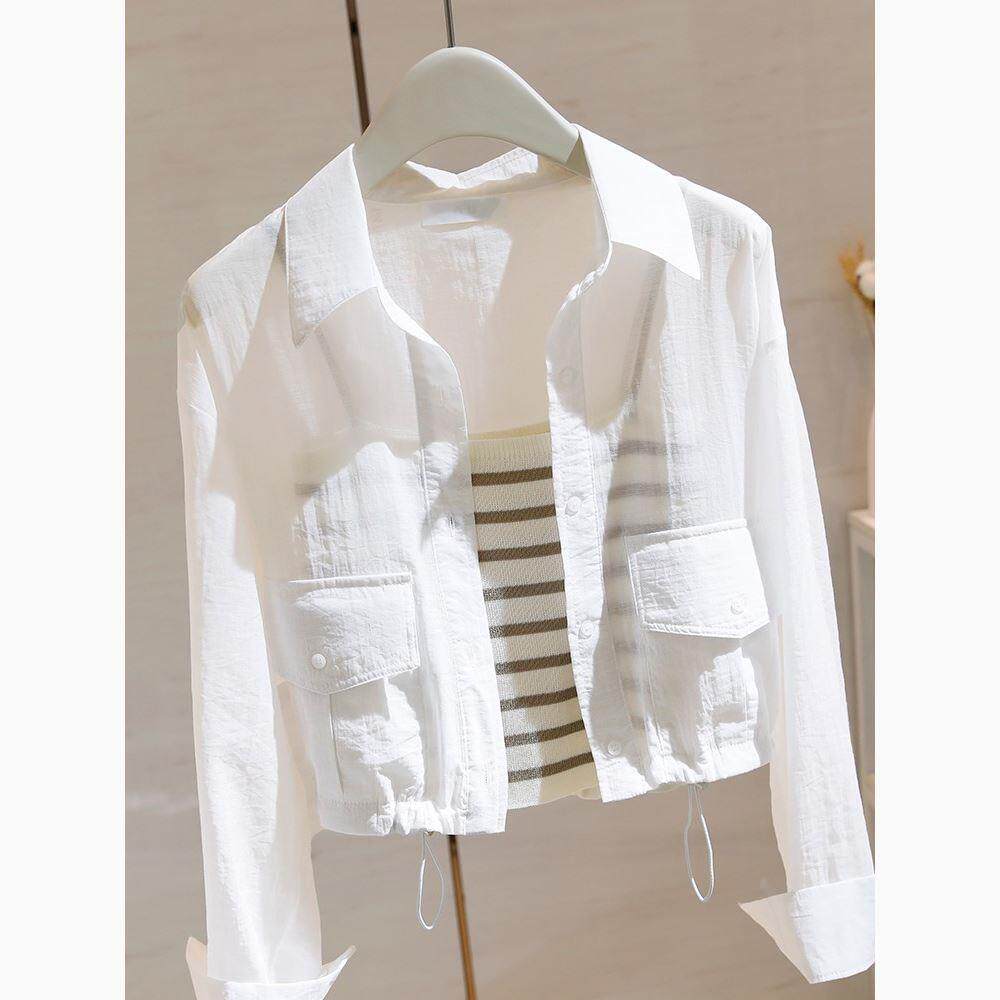 韩国长袖薄款短外套白色防晒衫衬衫女2025春夏季新款宽松上衣潮牌