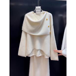 欧洲站不规则围巾针织毛衣女美式2025秋季新款高级感气质显瘦上衣