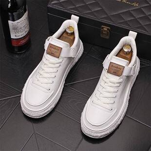 欧洲站小白鞋男款潮流百搭高帮板鞋韩版青年内增高高级感真皮运动