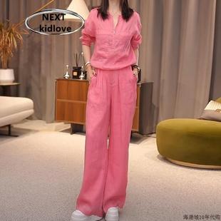洋气休闲宽松棉麻上衣阔腿裤 香港苎麻衬衫 款 套装 两件套女 女春夏季
