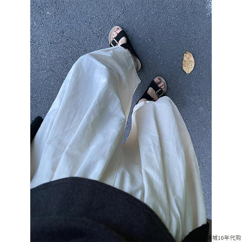 韩国白色休闲裤女夏薄款胖mm梨形身材宽松显瘦阔腿九分山本气球裤