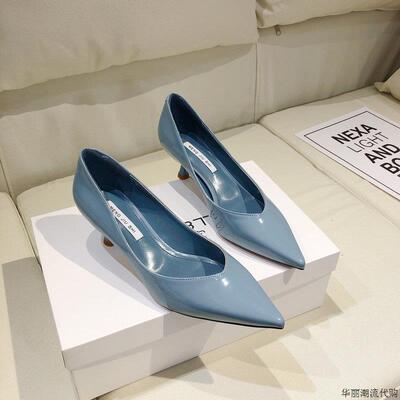 裸色高跟鞋女鞋细跟尖头法式气质不累脚职业中跟5cm公分小跟单鞋
