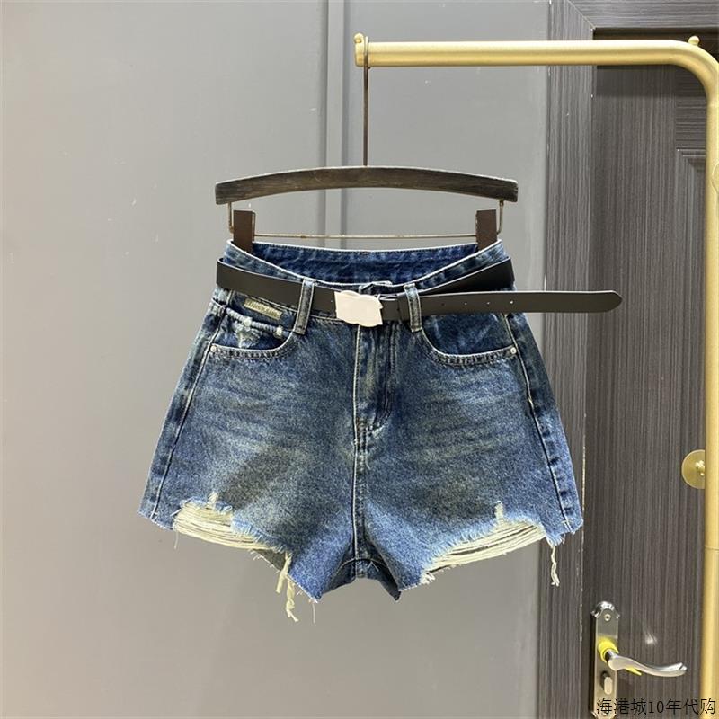 潮牌牛仔短裤女2025夏季新款欧货百搭破洞毛边显瘦阔腿裤a字热裤