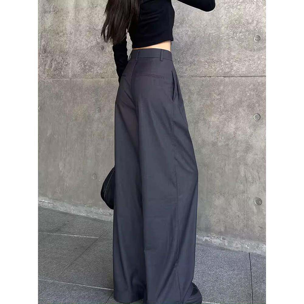 2025夏季新款灰色西装裤女高腰垂感薄款阔腿裤直筒休闲 覆古拖地