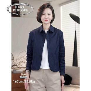 香港2025春秋新款工装翻领短款外套女装休闲减龄单排扣夹克上衣潮