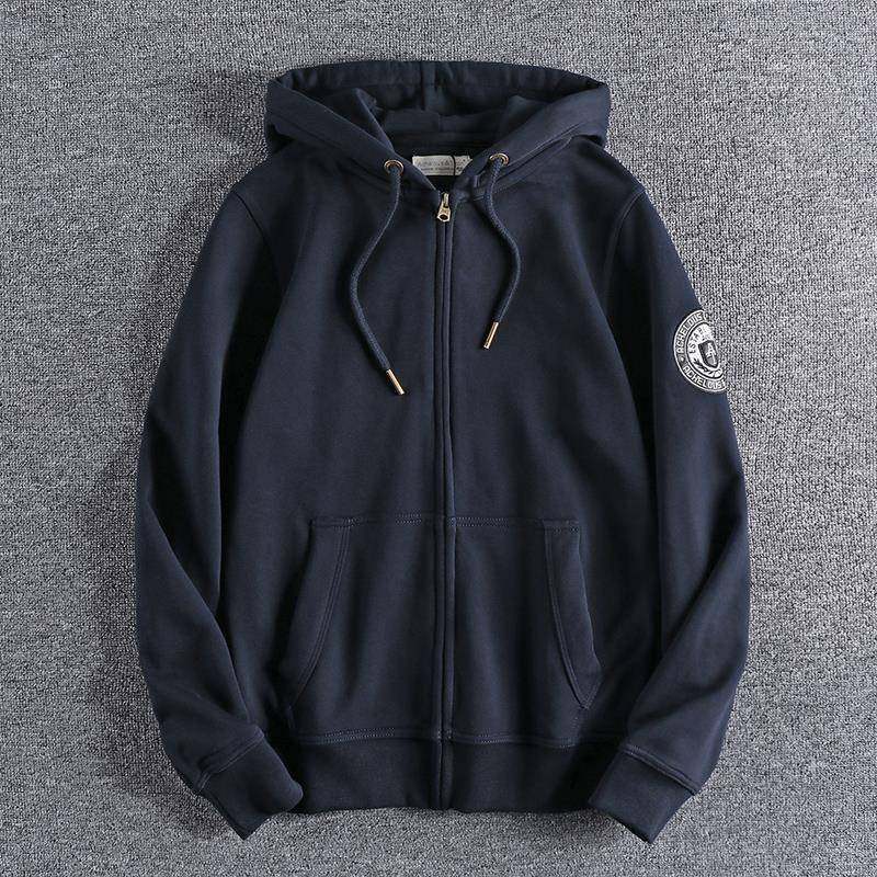 香港1T潮牌秋冬男美式简约刺绣百搭水洗休闲青年帽衫连帽卫衣外套