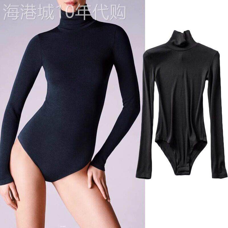 黑色高领打底衫女春秋螺纹长袖T恤欧美风性感紧身弹力内搭连体衣
