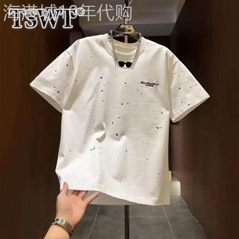高端白色印花短袖T恤男款夏季2026新款潮牌刺绣休闲百搭半袖上衣