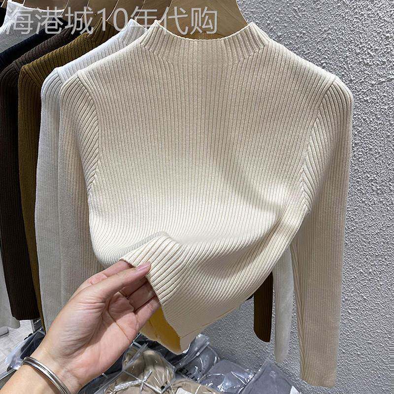 半高领打底衫女春秋2025新款内搭洋气修身白色短款毛衣针织衫上衣