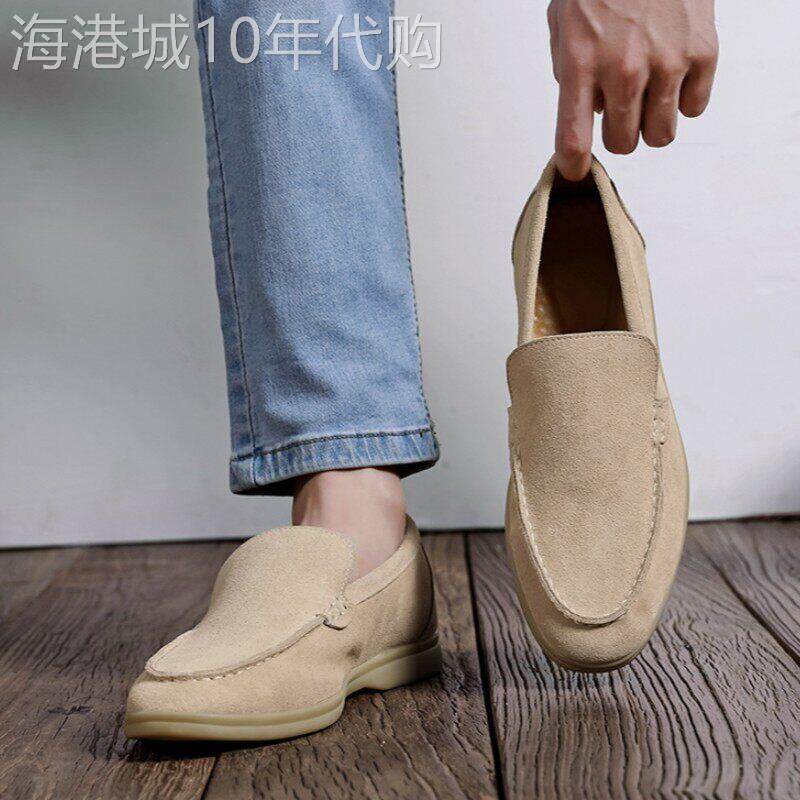 【高品质】一脚蹬男鞋翻毛皮平底乐福鞋套脚懒人复古纯色反绒皮鞋