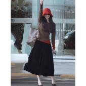 a字伞裙假两件针织衫 倪妮同款 半身裙女丝绒日系覆古秋冬新款 上衣