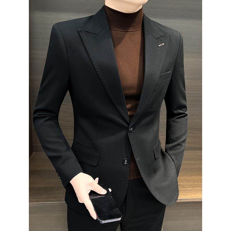 高端轻奢西装外套男春秋韩版潮流痞帅百搭修身高级感休闲西服上衣