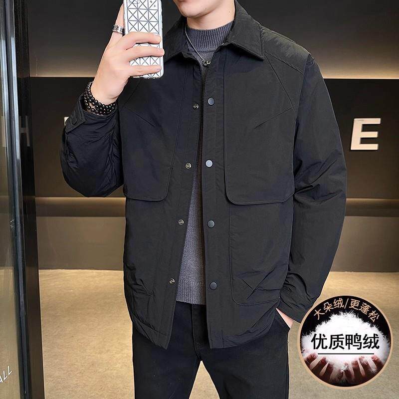 衬衫式羽绒服男士2025冬装新款宽松潮牌痞帅翻领夹克轻薄保暖外套