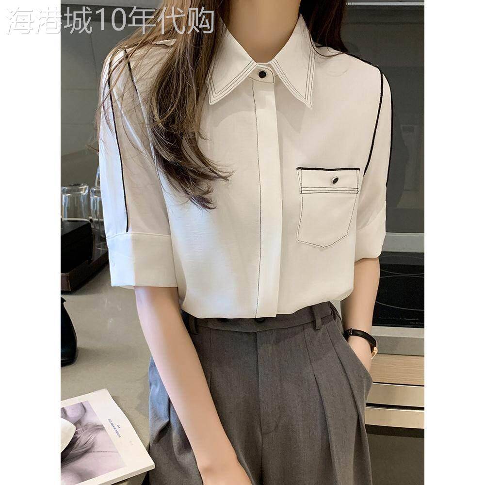 雪纺衬衫女短袖2026年夏季新款设计感小众衬衣女时尚气质职业上衣