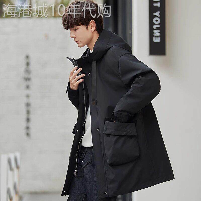 高端男士连帽中长款风衣2025秋季新款工装夹克潮流宽松薄款大衣