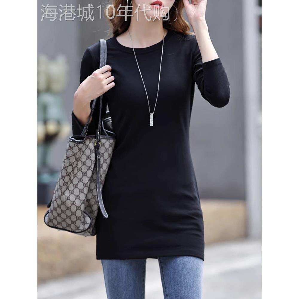 中长款打底衫女2025春秋新款长袖t恤大码修身显瘦遮屁股内搭上衣