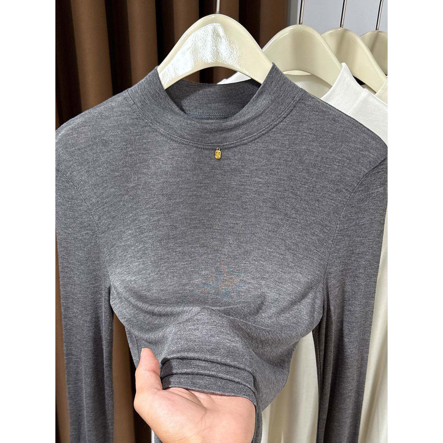 韩国灰色高级感半高领软糯针织打底衫女长袖秋季薄款叠穿洋气小衫