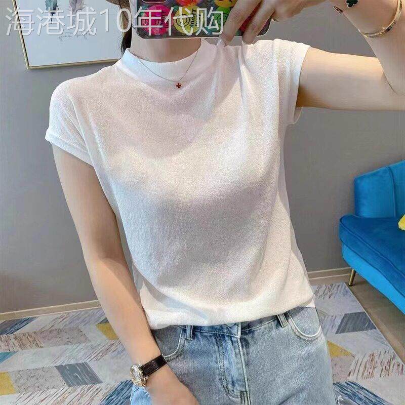 2026夏季时尚洋气轻熟风宽松针织衫冰丝短袖T恤女港风上衣休闲女