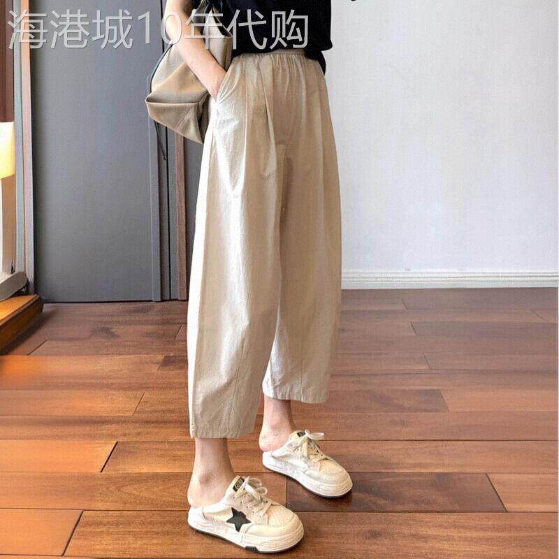 日系薄款棉麻阔腿九分裤女夏休闲西装直筒裤小个子亚麻显瘦工装裤