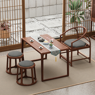 新中式阳台茶桌老榆木干泡茶台茶室禅意实木茶几小户型茶桌椅组合