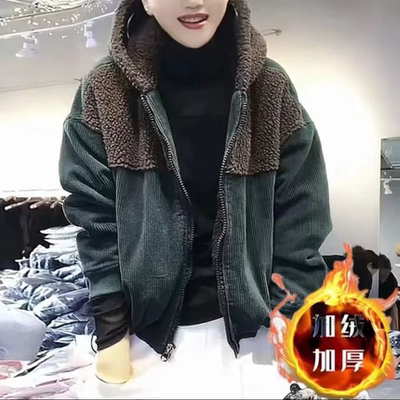 欧货外套时髦个性连帽加绒加厚
