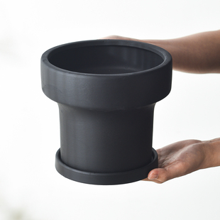 透气素烧黑色宽口陶土盆花园民宿室内桌面陶瓷盆蝴蝶兰花卉绿植盆