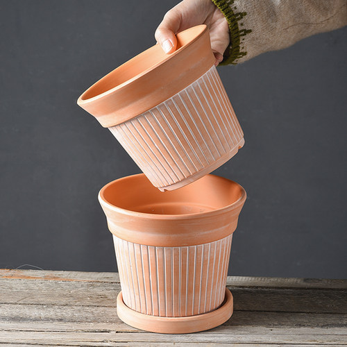 复古简约透气陶土庭院花园带托盘