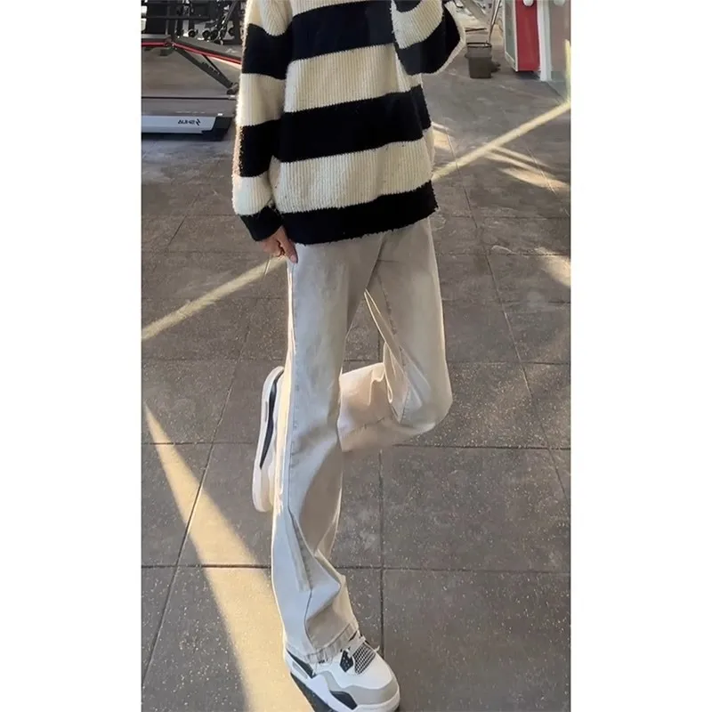 美式复古水泥灰牛仔裤男女春秋新款裤子显高显瘦vibe微喇裤潮