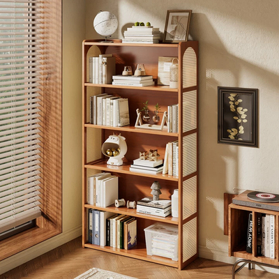 书架落地置物架一体靠墙家用多层收纳非实木客厅简易塑藤儿童书柜