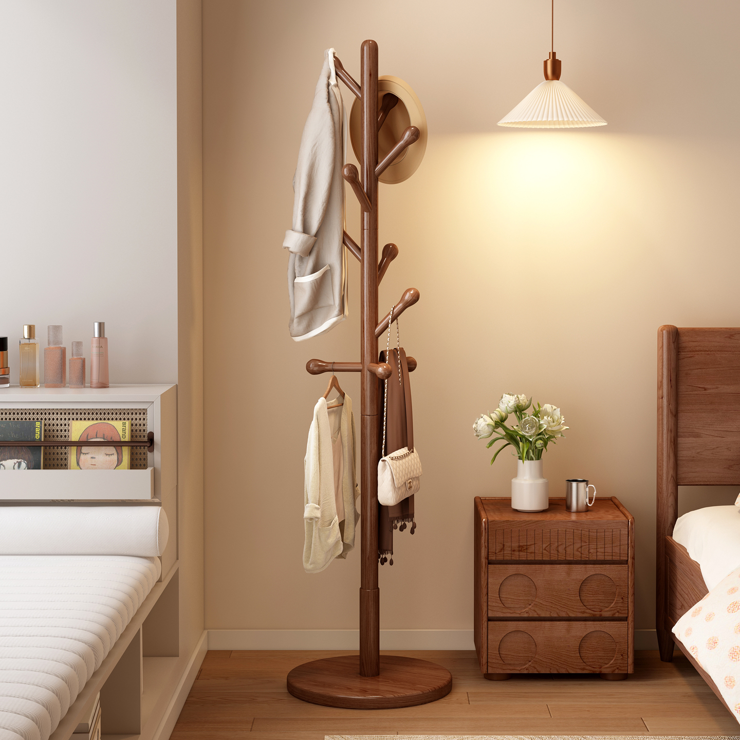 实木落地挂衣架卧室不占空间小型衣帽架卧室2025新款简易次净衣架