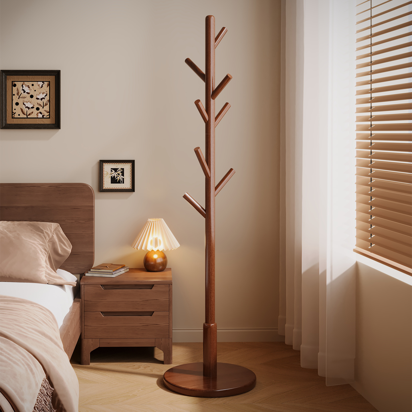 卧室落地实木立式挂衣架不占空间衣帽架家用简易挂包架室内挂衣杆