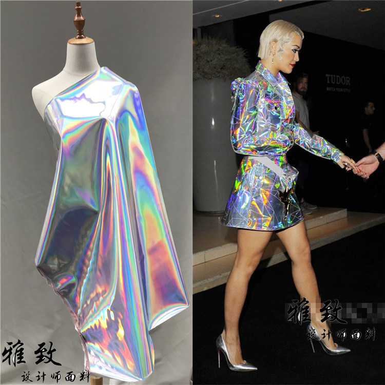银色幻彩镭射镜面服装防水布料