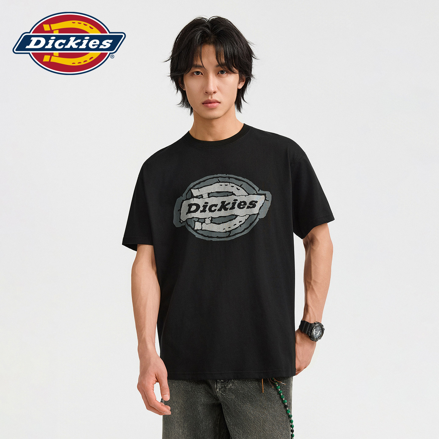 Dickies帝酷适男女情侣同款潮牌上衣纯黑圆领T恤图案时尚