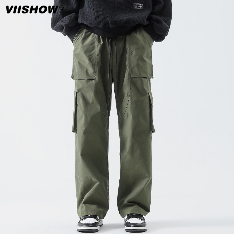 VIISHOW机能工装裤男大码宽松直筒阔腿美式潮牌男生冬季休闲长裤