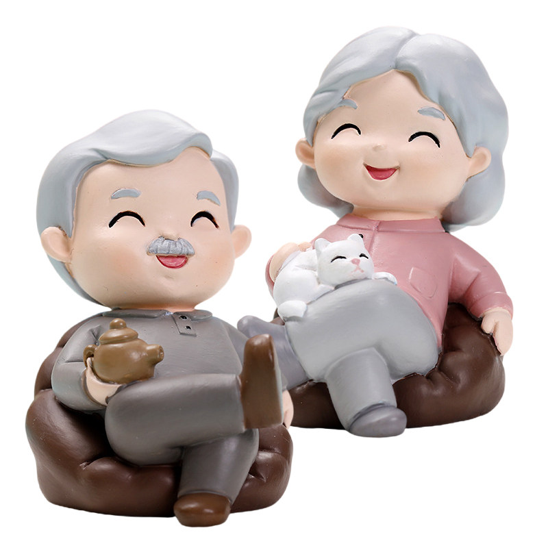 树脂沙发爷爷奶奶蛋糕装饰摆件老人老头老太祝寿生日烘焙装扮公仔